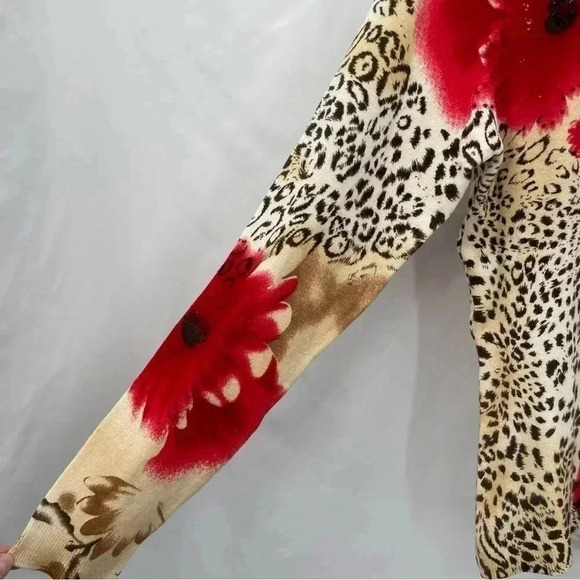 Avvenire Women's Animal Print Sweater Small White Red Black Floral Long Sleeve - Picture 5 of 11